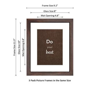 DEKWINN 8x10 Picture Frame Set of 3 with Real Glass for Pictures 5x7 with Mat or 8x10 Without Mat, Wall Mounting or Tabletop display Photo Frames in Walnut