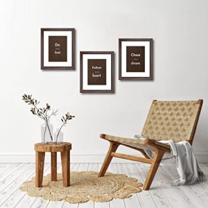 DEKWINN 8x10 Picture Frame Set of 3 with Real Glass for Pictures 5x7 with Mat or 8x10 Without Mat, Wall Mounting or Tabletop display Photo Frames in Walnut