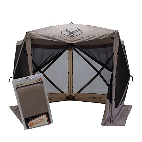 Gazelle Tents™, G5 5-Sided Portable Gazebo, Easy Pop-Up Hub Screen Tent, Waterproof, UV Resistant, 4-Person & Table, Desert Sand, 85" x 115" x 106", GK907, Includes Free 3 Pack of Wind Panels