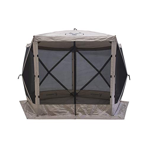 Gazelle Tents™, G5 5-Sided Portable Gazebo, Easy Pop-Up Hub Screen Tent, Waterproof, UV Resistant, 4-Person & Table, Desert Sand, 85" x 115" x 106", GK907, Includes Free 3 Pack of Wind Panels