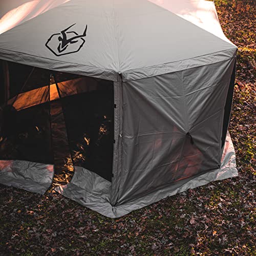 Gazelle Tents™, G5 5-Sided Portable Gazebo, Easy Pop-Up Hub Screen Tent, Waterproof, UV Resistant, 4-Person & Table, Desert Sand, 85" x 115" x 106", GK907, Includes Free 3 Pack of Wind Panels