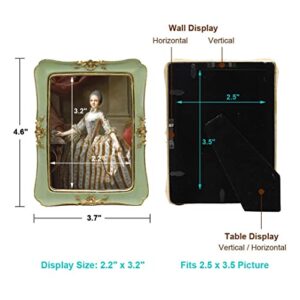 SYLVIA'S SHOP Small Vintage 2.5x3.5 Bronze Gold Picture Frame and Mini Antique Ornate 2.5x3.5 Green Photo Frame Bundle, Table Top Display and Wall Hanging Home Decor, Old Fashioned Photo Gallery Art