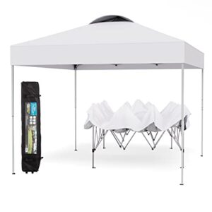 phi villa pop-up canopy 10x10 patio tent instant gazebo canopy with wheeled bag, portable lightweight folding w/adjustable height,white