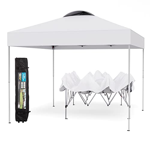 PHI VILLA Pop-up Canopy 10x10 Patio Tent Instant Gazebo Canopy with Wheeled Bag, Portable Lightweight Folding w/Adjustable Height,White