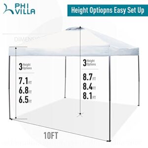 PHI VILLA Pop-up Canopy 10x10 Patio Tent Instant Gazebo Canopy with Wheeled Bag, Portable Lightweight Folding w/Adjustable Height,White