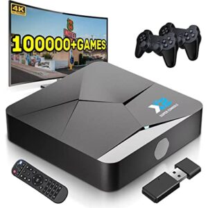 kinhank super console x2 retro game console with 100,000+games, video game console with emuelec 4.5&android tv 9.0,4k hd emulator console,game consoles compatible with most emulators,2.4+5g,bt 5.0