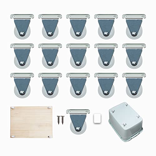 Dalyndar 16 Pack 1'' Caster Wheels Non Swivel Casters Self Adhesive or Screws Add On Light Weight Furniture Small Appliance, Silver Plate White Roller