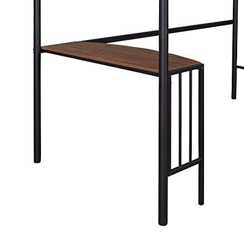 HomJoones Twin Size Loft Bed with Desk,Twin Metal Bunk Bed with Desk, Ladder and Guardrails,Loft Bed for Bedroom,Space-Saving Design,No Box Spring Needed,Twin (Black)