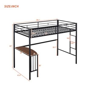 HomJoones Twin Size Loft Bed with Desk,Twin Metal Bunk Bed with Desk, Ladder and Guardrails,Loft Bed for Bedroom,Space-Saving Design,No Box Spring Needed,Twin (Black)