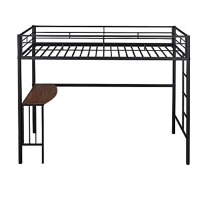 HomJoones Twin Size Loft Bed with Desk,Twin Metal Bunk Bed with Desk, Ladder and Guardrails,Loft Bed for Bedroom,Space-Saving Design,No Box Spring Needed,Twin (Black)