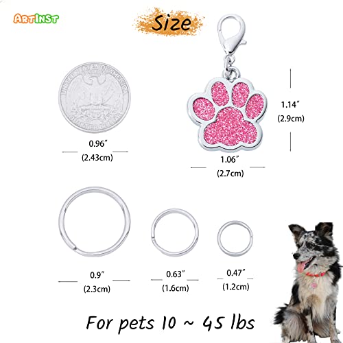 Artinst Personalized Dog Tags Up to 5 Lines of Custom Engraving for Your Pet's Name and Information Shiny and Cute Metal Paw Print Pet Id Tags (Pink)