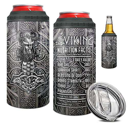 winorax Viking 4-in-1 Tumbler Can Cooler Vikings Celtic Slim Can Holder 16oz Tumblers Stainless Steel Insulated with Lid