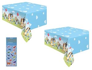 unique bluey birthday party supplies bundle pack includes plastic table covers and 1 esave dinosaur sticker sheet - 2 table covers