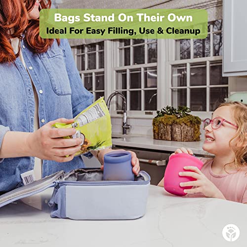 WeeSprout Reusable Snack Bags for Kids, LFGB Silicone Pouches for Toddlers, Easy Pinch Tops, Fit In Cup Holders for On-the-Go Travel, Self-Standing Design, Dishwasher Safe Reusable Bags, Set of 4