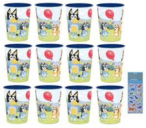 unique bluey birthday party supplies bundle pack includes 12 reusable plastic cups and 1 esave dinosaur sticker sheet
