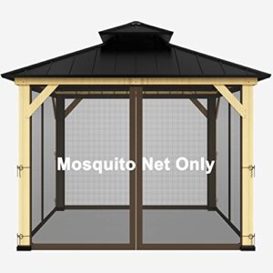 12-ft x 12-ft gazebo netting replacement,universal 4-panel mosquito netting for gazebo with zippers(only netting)-brown