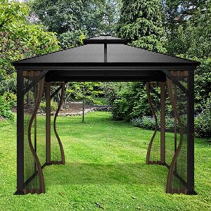 12-ft x 12-ft Gazebo Netting Replacement,Universal 4-Panel Mosquito Netting for Gazebo with Zippers(Only Netting)-Brown