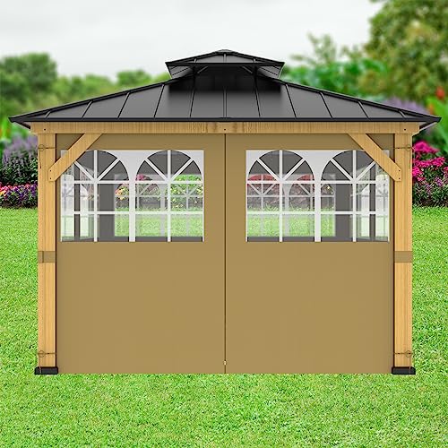 10-ft x 12-ft Gazebo Curtains,Privacy Replacement Full Zippered Sidewall with 2-Panel Universal Shade Curtains Set,Enclosure Sidewall Kit with Church Window,Protecting Side Walls-Khaki