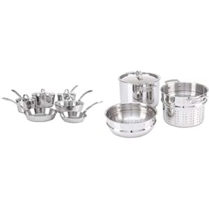 viking contemporary 3-ply stainless steel cookware set, 10 piece & steel pasta pot with steamer, 8 quart
