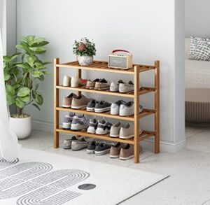 kskspe 4-tier free standing shoe racks, stackable | beautiful | natural | functional | sturdy, bamboo shoe rack for hallway closet living room entryway organizer (4-tier)
