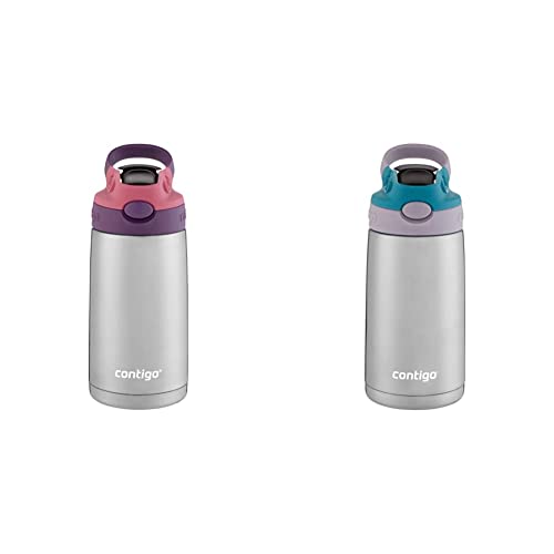 Contigo Kids Stainless Steel Water Bottle with Redesigned AUTOSPOUT Straw, 13 oz, Eggplant & Punch & Kids Stainless Steel Water Bottle with Redesigned AUTOSPOUT Straw, 13 oz, Taro & Juniper