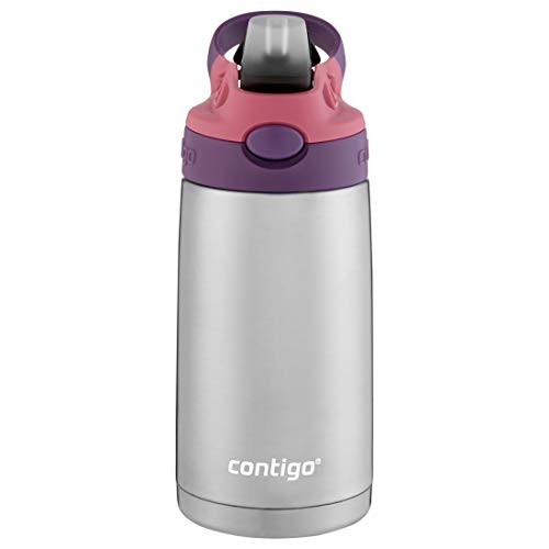 Contigo Kids Stainless Steel Water Bottle with Redesigned AUTOSPOUT Straw, 13 oz, Eggplant & Punch & Kids Stainless Steel Water Bottle with Redesigned AUTOSPOUT Straw, 13 oz, Taro & Juniper