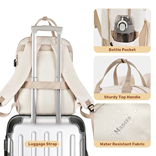 Mancro Breast Pump Bag Backpack with Insulated Pockets, Pumping Bag for Working Mom, Breast Pump Travel Bag fits for Spectra S1, S2, Medela, Large Diaper Bag Backpack with USB Charging Port, Beige