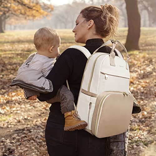 Mancro Breast Pump Bag Backpack with Insulated Pockets, Pumping Bag for Working Mom, Breast Pump Travel Bag fits for Spectra S1, S2, Medela, Large Diaper Bag Backpack with USB Charging Port, Beige