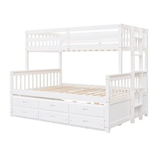 Harper & Bright Designs Twin Over Full Bunk Bed with Twin Size Trundle and 3 Storage Drawers, Separable Bunk Beds Twin Over Full Size, Wood Bunk Bed Frame for Kids Teens Boy & Girls (White)