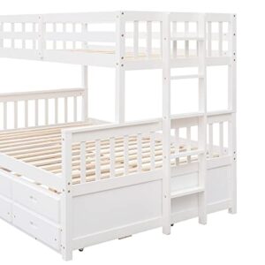 Harper & Bright Designs Twin Over Full Bunk Bed with Twin Size Trundle and 3 Storage Drawers, Separable Bunk Beds Twin Over Full Size, Wood Bunk Bed Frame for Kids Teens Boy & Girls (White)