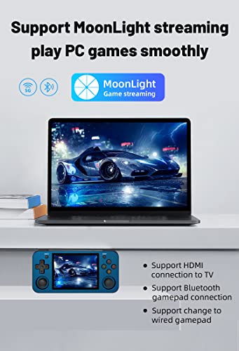 ANBERNIC RG353M Handheld Game Console , Aluminum Alloy CNC Process Dual OS Android 11 + Linux System Support 5G WiFi 4.2 Bluetooth Built-in 64G SD Card 4452 Games (Deep Blue)