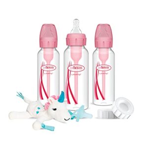 dr. brown’s natural flow anti-colic options+narrow 8oz/250ml baby bottle + lovey gift set with level 1 slow flow nipples, pink