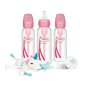 Dr. Brown’s Natural Flow Anti-Colic Options+Narrow 8oz/250mL Baby Bottle + Lovey Gift Set with Level 1 Slow Flow Nipples, Pink