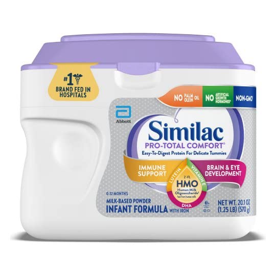 Similac Pro-Total Comfort Infant Formula with Iron, Gentle, Easy-to-Digest Formula, with 2'-FL HMO for Immune Support, Non-GMO, Baby Formula Powder, 20.1-oz Tub