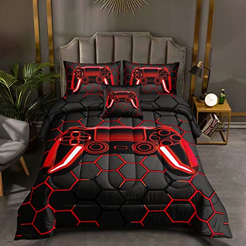 ROWADALO 6 Pieces Gaming Bedding Set for Boys Gamer Comforter Set Full Size,Game Controller Comforter for Boys Kids Adult 3D Gamepad Microfiber Bedding 5 Pieces Bed in A Bag Sets-H50023,Full