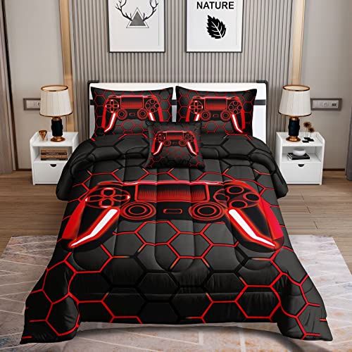 ROWADALO 6 Pieces Gaming Bedding Set for Boys Gamer Comforter Set Full Size,Game Controller Comforter for Boys Kids Adult 3D Gamepad Microfiber Bedding 5 Pieces Bed in A Bag Sets-H50023,Full