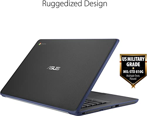 Newest ASUS 14" Rugged & Spill Resistant Chromebook, Education Edition, Military-STD Durability, Intel N3350, 4G RAM, 64G Space(32G eMMC+32G Card), WiFi, Bluetooth, Webcam, DarkBlue, Chrome OS, JVQ MP