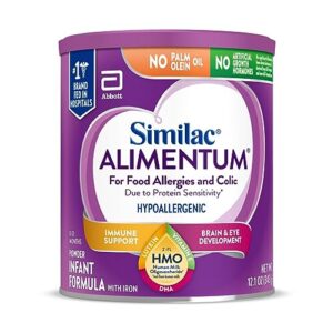similac alimentum with 2'-fl hmo hypoallergenic infant formula, for food allergies and colic, suitable for lactose sensitivity, baby formula powder, 12.1-oz can