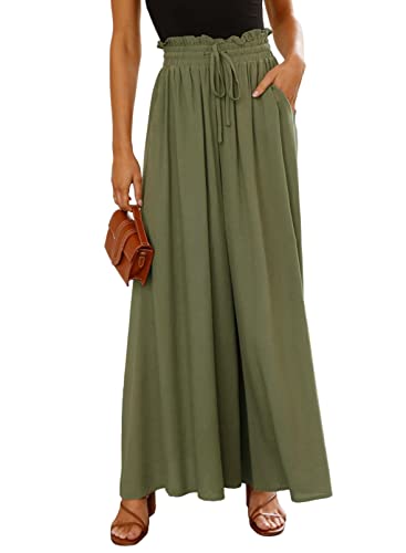 Dokotoo 2023 Stylish Women's Plus Size Wide Leg Palazzo Pants Spring Summer Lightweight Sport Elastic High Waist Yoga Pant with 2 Side Pockets for Women Green XL