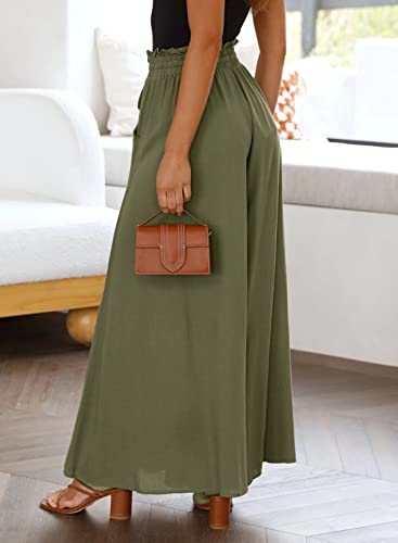 Dokotoo 2023 Stylish Women's Plus Size Wide Leg Palazzo Pants Spring Summer Lightweight Sport Elastic High Waist Yoga Pant with 2 Side Pockets for Women Green XL