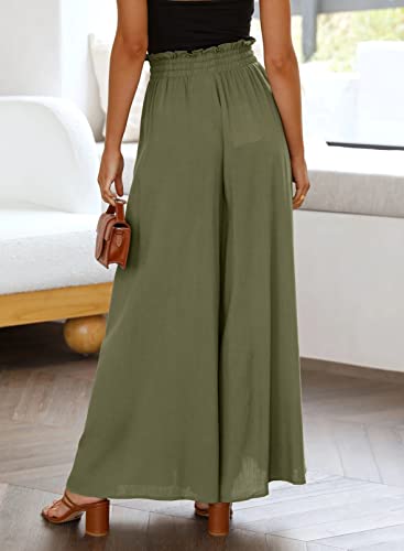 Dokotoo 2023 Stylish Women's Plus Size Wide Leg Palazzo Pants Spring Summer Lightweight Sport Elastic High Waist Yoga Pant with 2 Side Pockets for Women Green XL