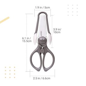 MOTHER-K Portable Ceramic Scissors with Tong Set, Ceramic Scissors for Baby Food with Protective Blade Cover and Portable Case, Safety Lock (GREY)