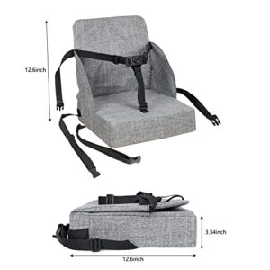 Toddler Booster Seat for Dining Table, Booster Seat for Table, 12.6x3.34 Inch Portable High Chair for Travel, HOSEASCA Compact Lightweight Travel Booster Seat with Adjustable Straps for Baby(Grey)