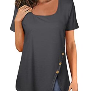 Dokotoo Womens Blouses and Tops Dressy CasualSummer Square Neck Tops Loose Fit Solid Color Short Sleeve Tunic Tops Fashion Oversized T Shirts Black Medium