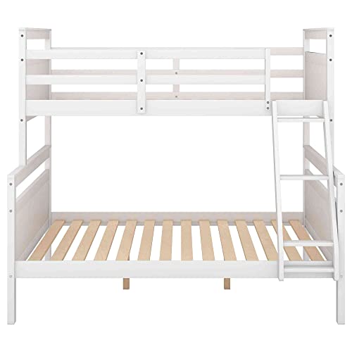 Cotoala Twin Over Full Solid Wood Bunk Bed with Ladder, Safety Guardrail, No Box Spring Need, Perfect for Bedroom Kids, Adults