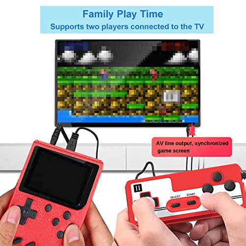 Handheld Game Console-Portable Retro Video Game with 400 Classic FC Games, 2.8 Inch Color Screen, Support TV Connection & Two Players, 1020mAh Rechargeable Battery Present for Kids (RED)