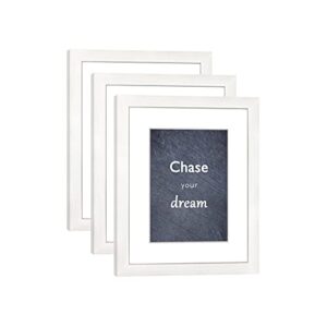 dekwinn 8x10 picture frame set of 3 with real glass for pictures 5x7 with mat or 8x10 without mat, wall mounting or tabletop display photo frames in white