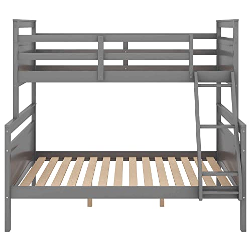 Cotoala Twin Over Full Solid Wood Bunk Bed with Ladder, Safety Guardrail, No Box Spring Need, Perfect for Bedroom Kids, Adults