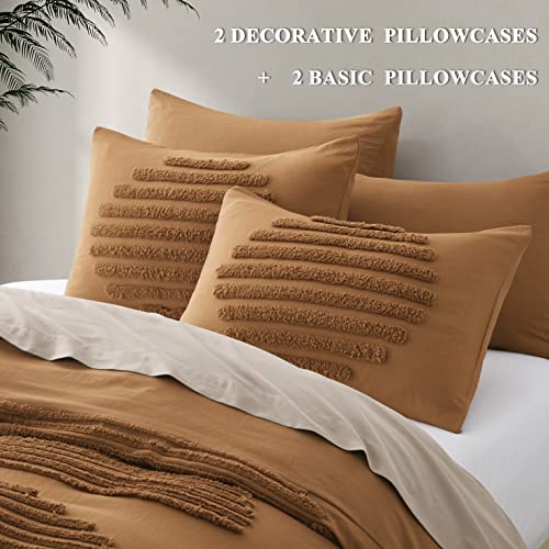 BEDAZZLED 5 Pieces King Duvet Cover Set, Boho Bedding Sets for Modern Home, Tufted and Super Soft Comforter Covers, Pumpkin