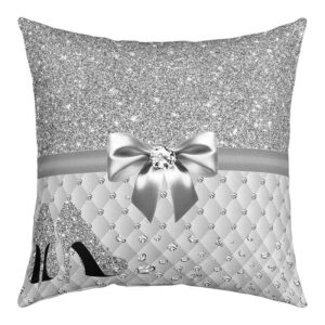 glitter diamond reversible throw pillow covers pastel grey square cushion covers set of 1 for kids high heels pillow covers home decor dreamy 18 x 18-inch